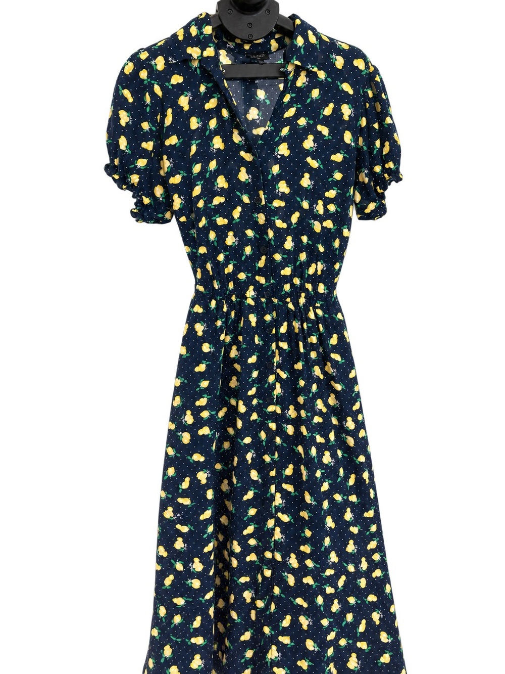 Talbots Navy Midi Dress with Yellow Lemon Print